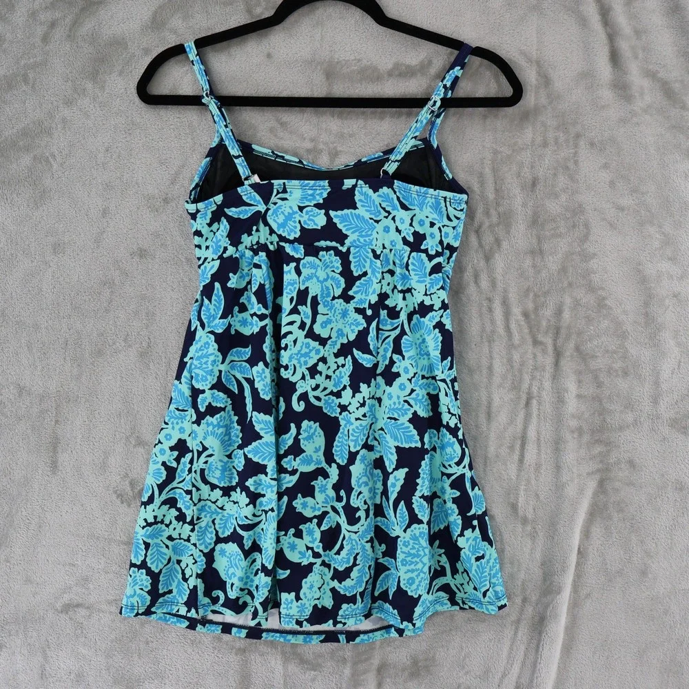 Swim Solutions Swimdress Womens 8 Blue Floral Empire Waist Modest Resort NWT - Picture 4 of 15